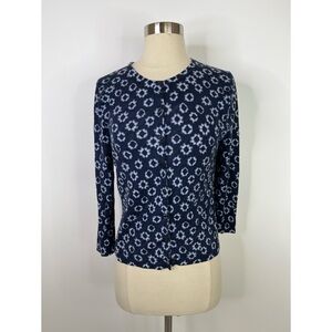 Garnet Hill Merino Wool Floral Button Down Long Sleeve Cardigan Top